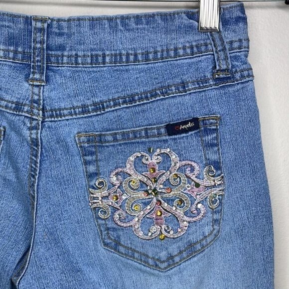Vintage Y2K Angels Size 3 Light Wash Low Rise Rhinestone Cropped Cuffed Jeans - Picture 10 of 12
